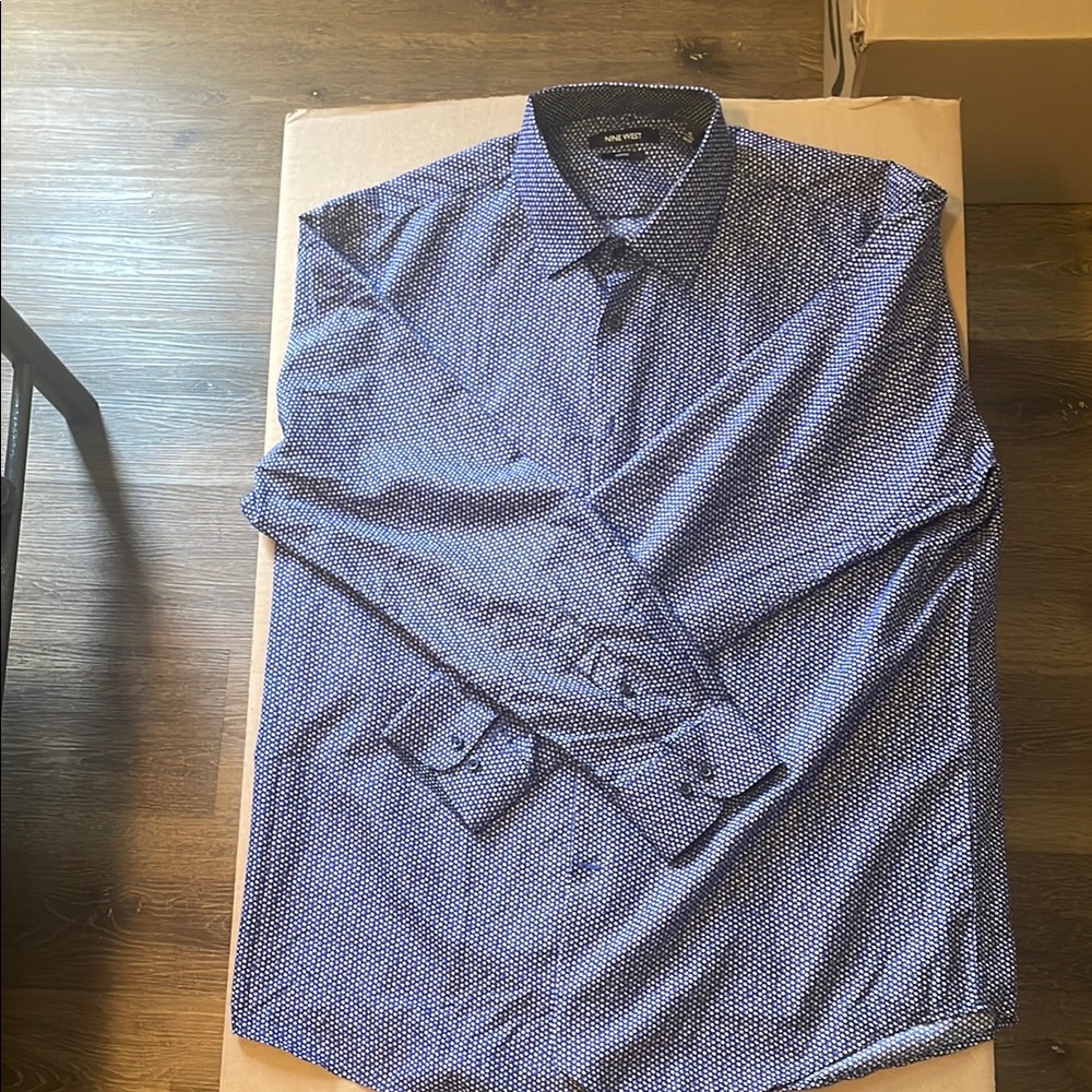 Nine West Blue Dress Shirt with Subtle Pattern